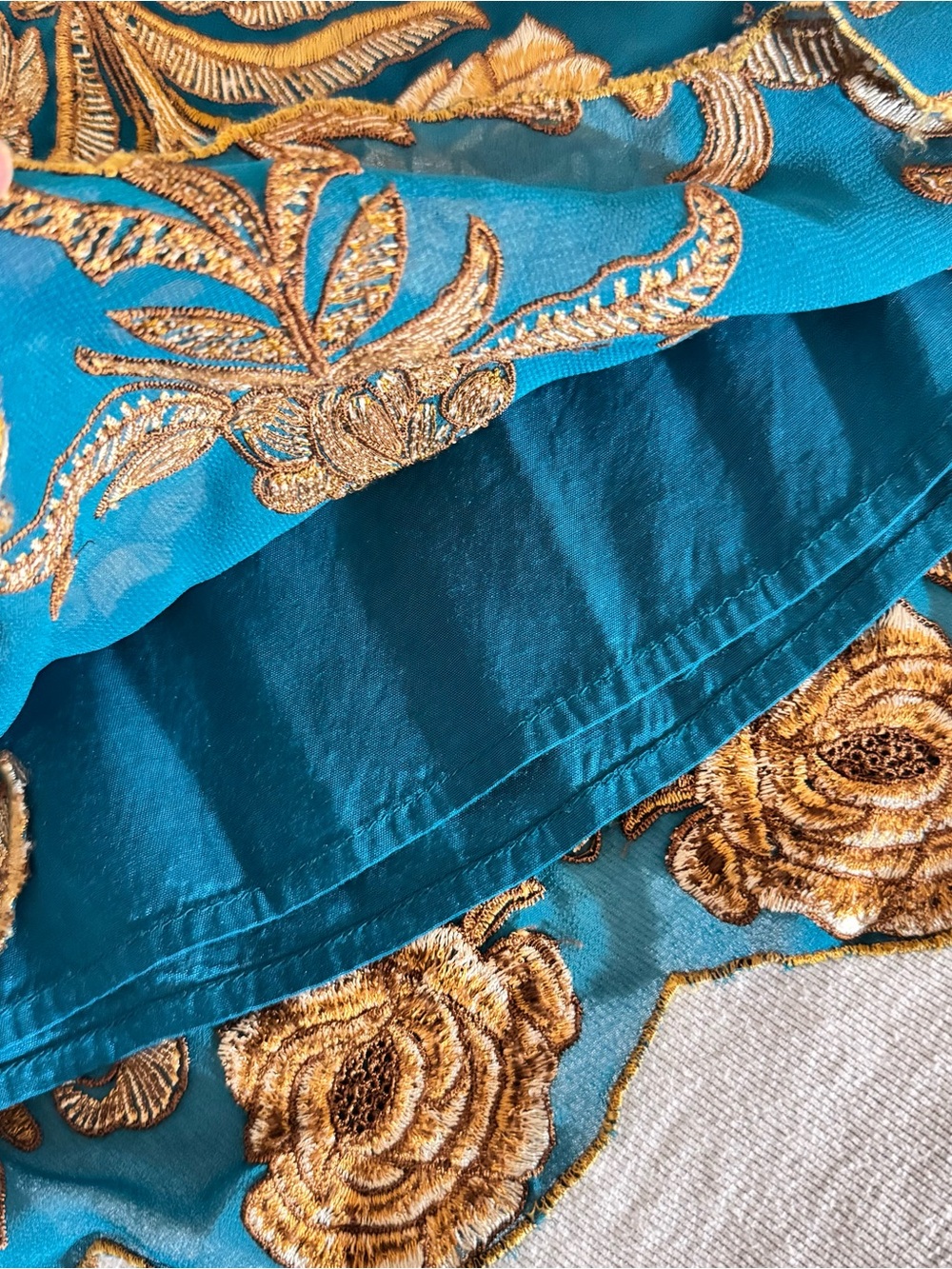 Yoana Baraschi Teal Skirt with Gold Floral Embroidery Size 6 - Picture 11 of 14
